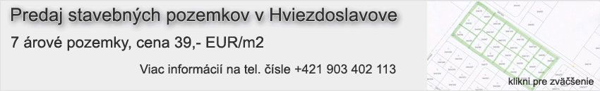 Predaj stavebných pozemkov v Hviezdoslavove, 7 árové pozemky, cena 1500,- Sk/m2